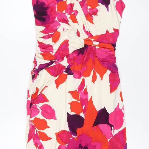 Kaliko Women Ivory Pink Floral Ruched Sheath Dress UK 8