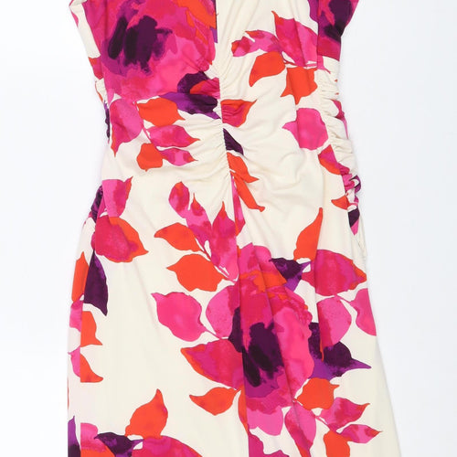 Kaliko Women Ivory Pink Floral Ruched Sheath Dress UK 8