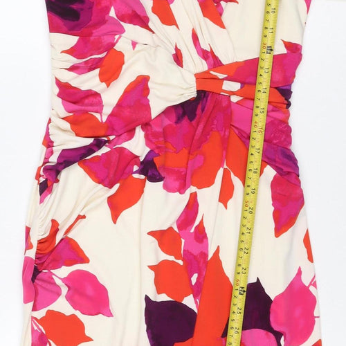 Kaliko Women Ivory Pink Floral Ruched Sheath Dress UK 8