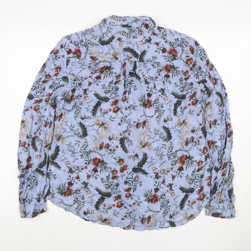 Next Women Blue UK 12 Floral Modal Button-Up Long Sleeve Shirt