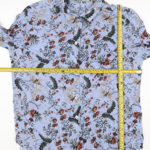 Next Women Blue UK 12 Floral Modal Button-Up Long Sleeve Shirt