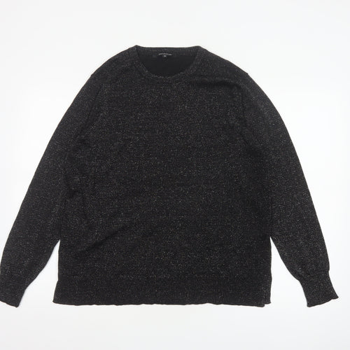 Peacocks Women Black Glitter Knit Jumper UK 16 Crew Neck Balloon Sleeve
