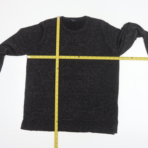 Peacocks Women Black Glitter Knit Jumper UK 16 Crew Neck Balloon Sleeve