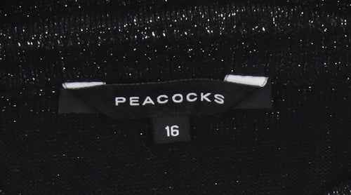 Peacocks Women Black Glitter Knit Jumper UK 16 Crew Neck Balloon Sleeve