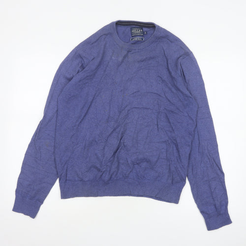 Joules Men Blue M Merino Wool Cotton Crew Neck Logo Pullover Jumper
