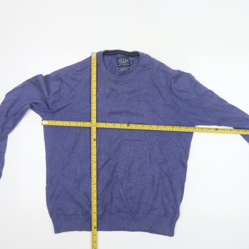 Joules Men Blue M Merino Wool Cotton Crew Neck Logo Pullover Jumper