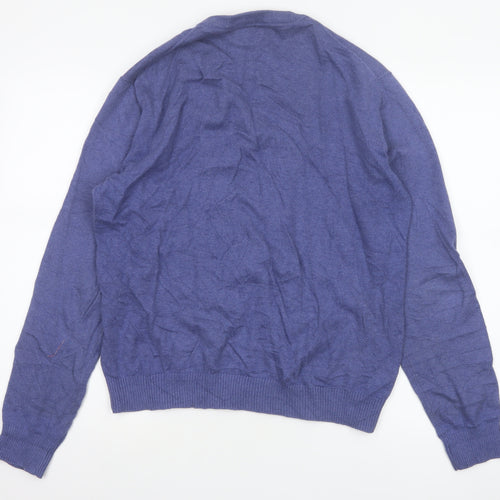 Joules Men Blue M Merino Wool Cotton Crew Neck Logo Pullover Jumper