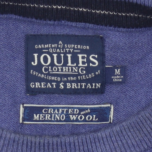 Joules Men Blue M Merino Wool Cotton Crew Neck Logo Pullover Jumper