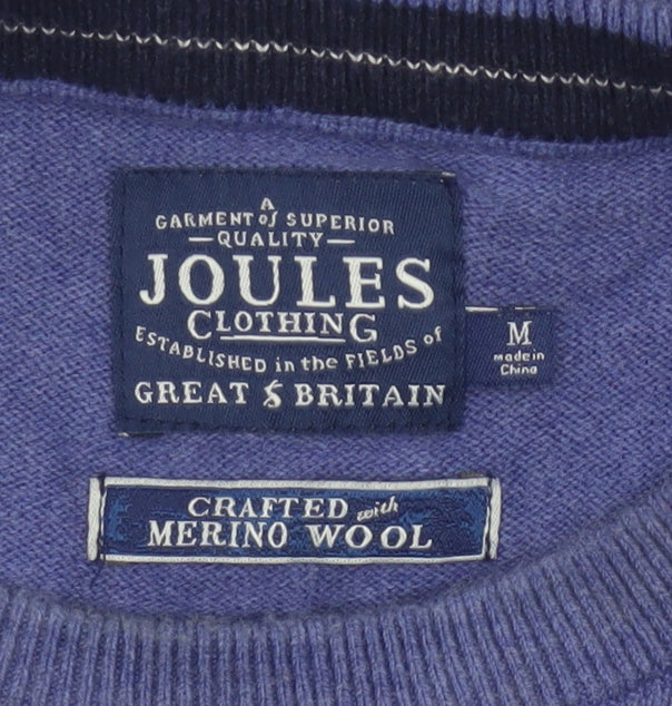 Joules Men Blue M Merino Wool Cotton Crew Neck Logo Pullover Jumper