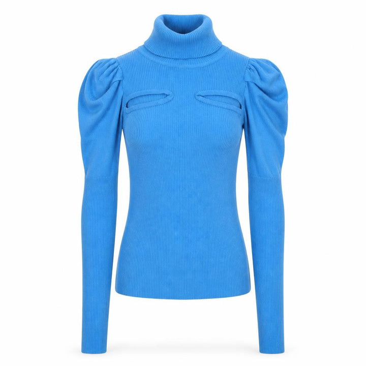 River Island Women Blue UK 8 Roll Neck Puff Sleeve Rib Knit Jumper