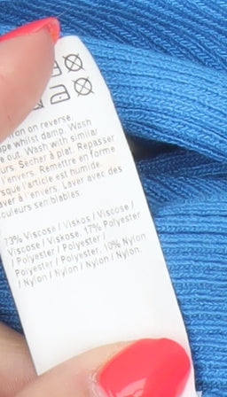 River Island Women Blue UK 8 Roll Neck Puff Sleeve Rib Knit Jumper