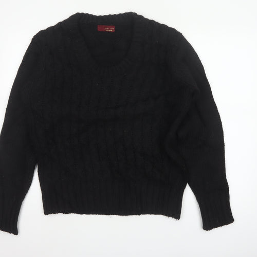 Zara Man Men's Black M Cable Knit V-Neck Wool Blend Jumper