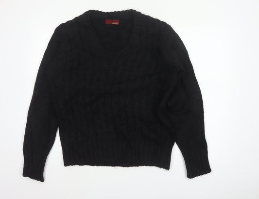 Zara Man Men's Black M Cable Knit V-Neck Wool Blend Jumper