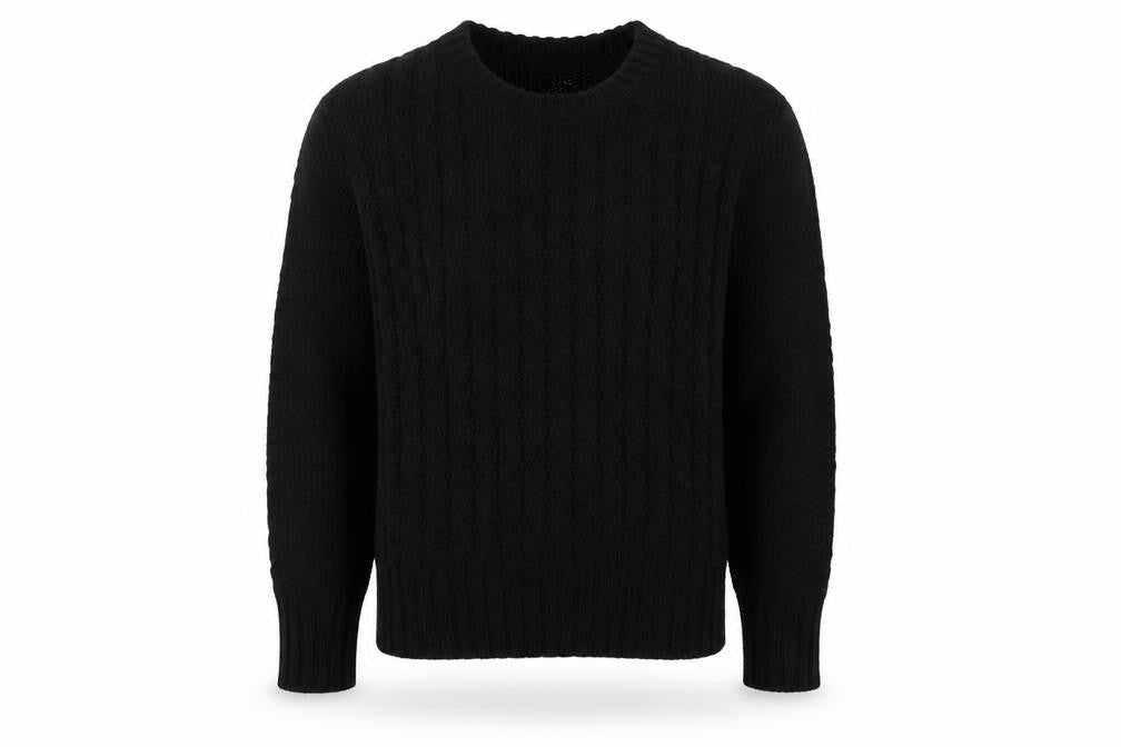 Zara Man Men's Black M Cable Knit V-Neck Wool Blend Jumper