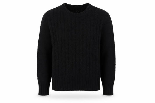 Zara Man Men's Black M Cable Knit V-Neck Wool Blend Jumper
