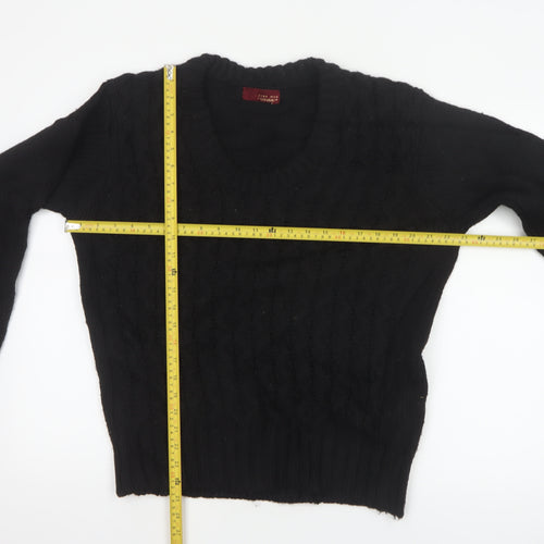 Zara Man Men's Black M Cable Knit V-Neck Wool Blend Jumper