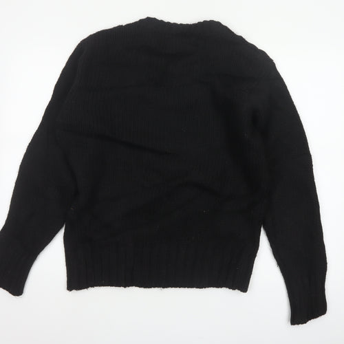 Zara Man Men's Black M Cable Knit V-Neck Wool Blend Jumper
