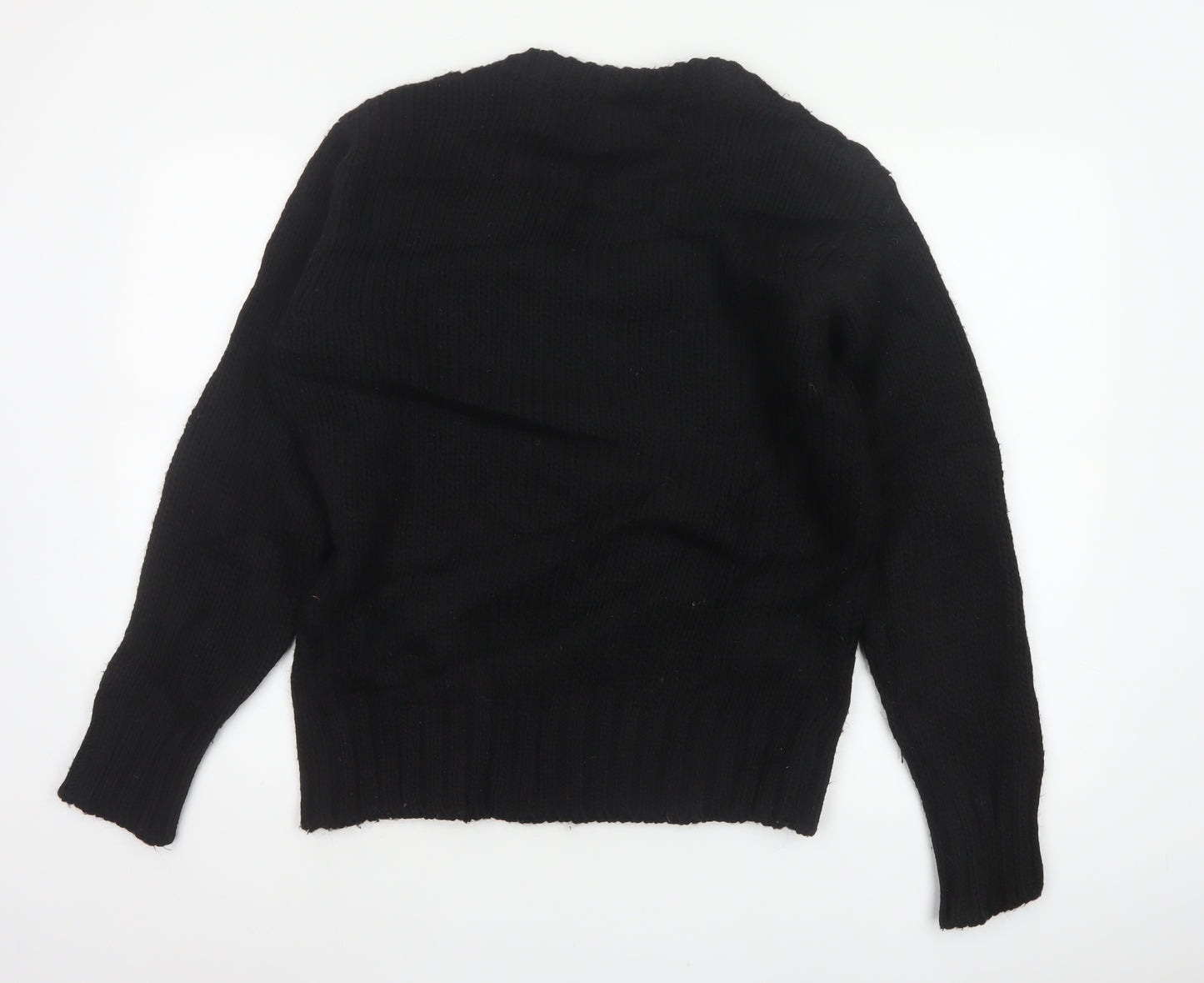 Zara Man Men's Black M Cable Knit V-Neck Wool Blend Jumper