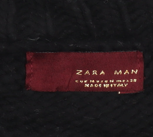 Zara Man Men's Black M Cable Knit V-Neck Wool Blend Jumper