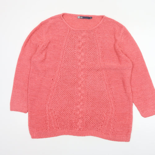 Isle Women Pink Size 18 Cable Knit Round Neck Long Sleeve Jumper