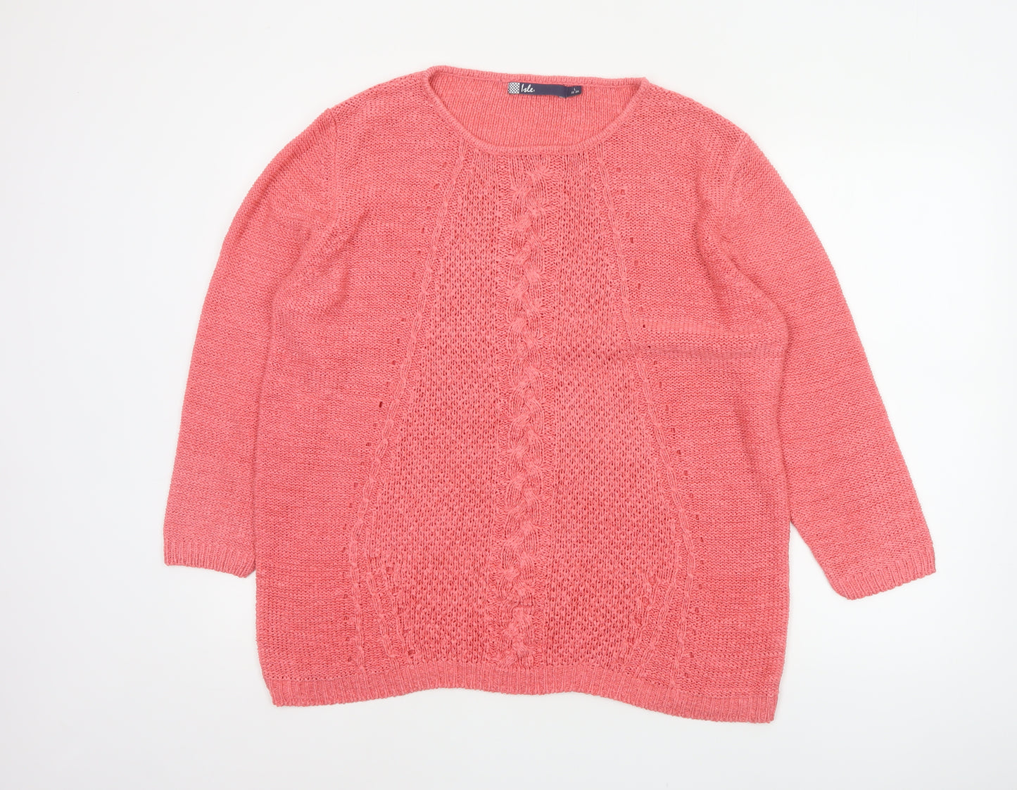 Isle Women Pink Size 18 Cable Knit Round Neck Long Sleeve Jumper