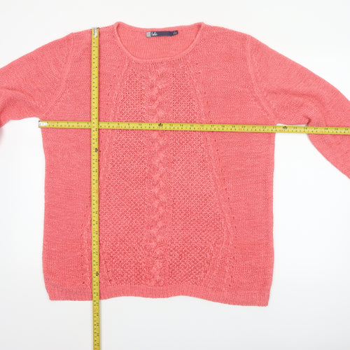 Isle Women Pink Size 18 Cable Knit Round Neck Long Sleeve Jumper