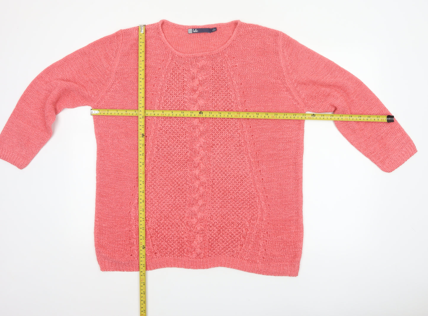 Isle Women Pink Size 18 Cable Knit Round Neck Long Sleeve Jumper