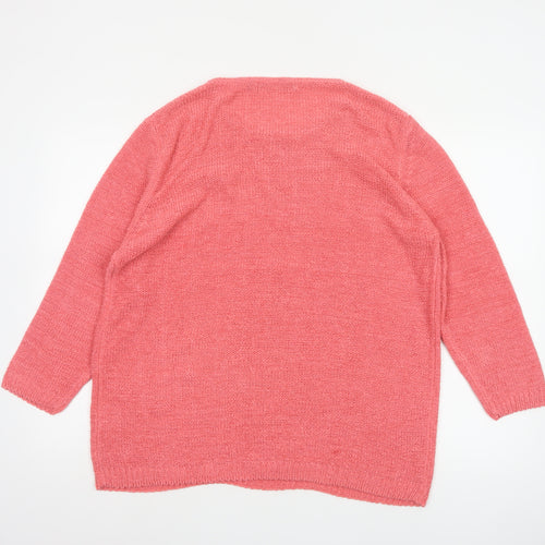 Isle Women Pink Size 18 Cable Knit Round Neck Long Sleeve Jumper