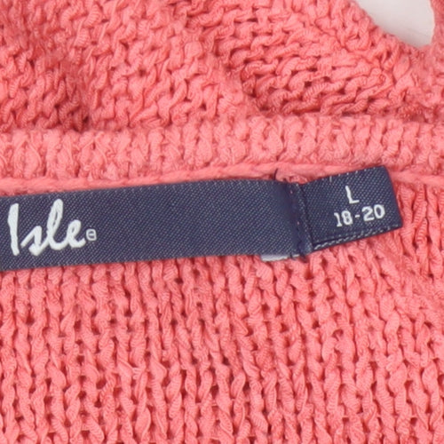 Isle Women Pink Size 18 Cable Knit Round Neck Long Sleeve Jumper