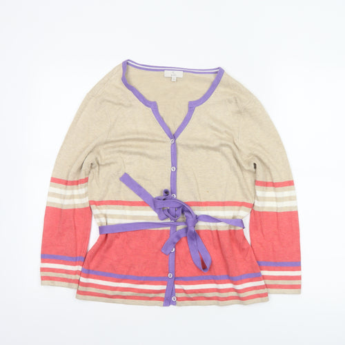 CC Petite Women’s Multicoloured M Striped V-Neck Belted Cardigan