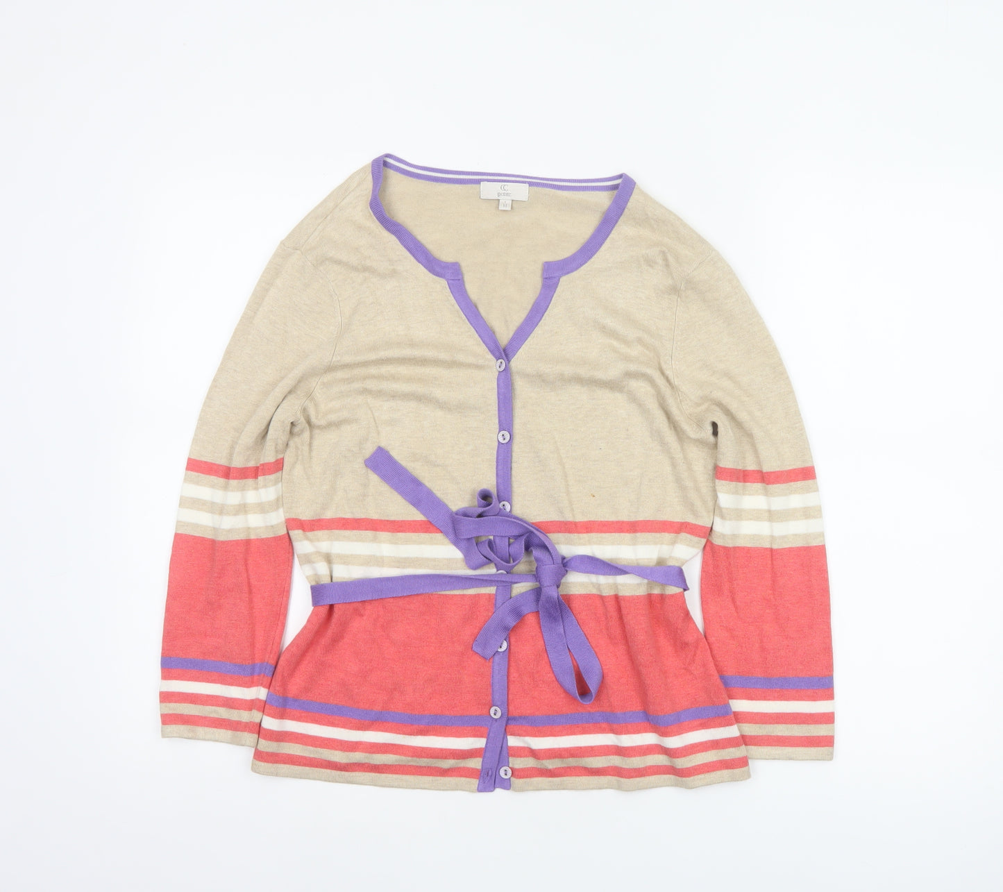 CC Petite Women’s Multicoloured M Striped V-Neck Belted Cardigan