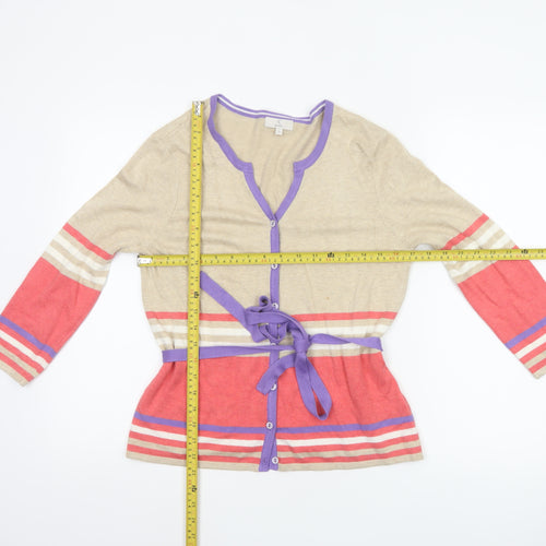 CC Petite Women’s Multicoloured M Striped V-Neck Belted Cardigan