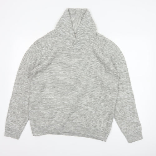 AW85 Men’s Grey Medium Shawl Collar Chunky Knit Acrylic Jumper