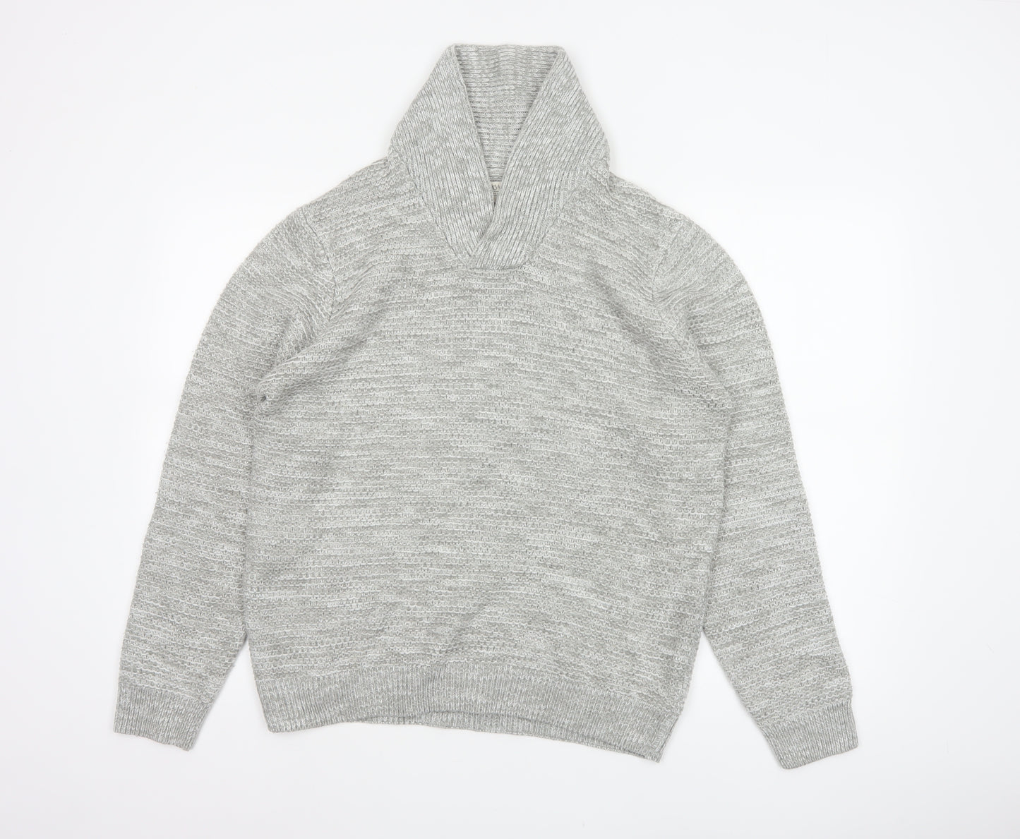 AW85 Men’s Grey Medium Shawl Collar Chunky Knit Acrylic Jumper