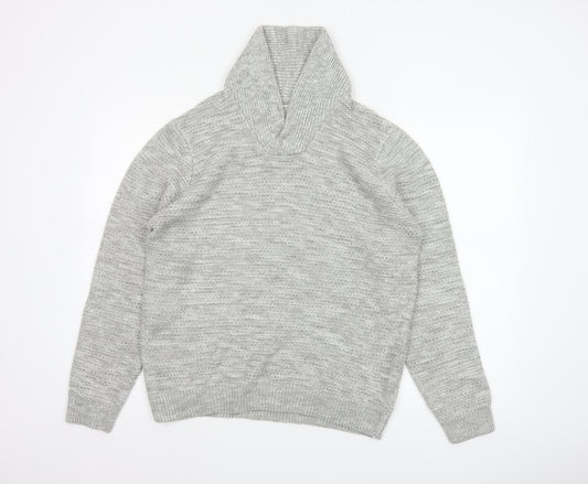 AW85 Men’s Grey Medium Shawl Collar Chunky Knit Acrylic Jumper