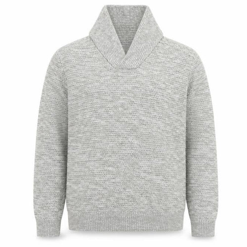 AW85 Men’s Grey Medium Shawl Collar Chunky Knit Acrylic Jumper