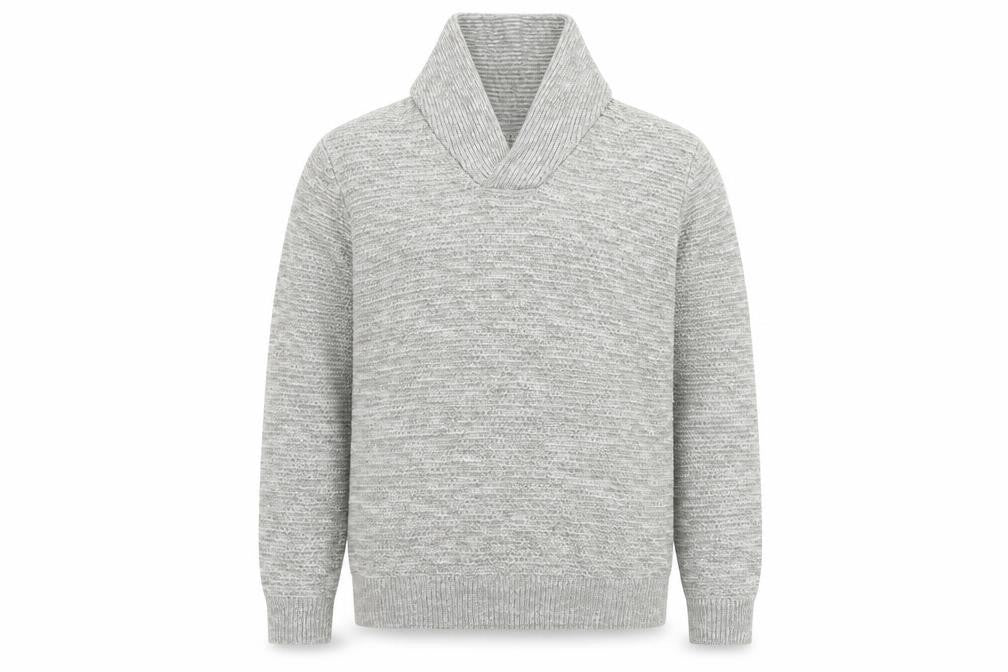 AW85 Men’s Grey Medium Shawl Collar Chunky Knit Acrylic Jumper