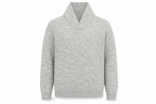 AW85 Men’s Grey Medium Shawl Collar Chunky Knit Acrylic Jumper