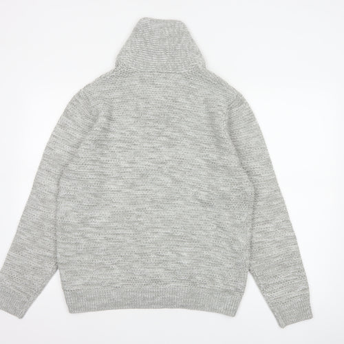 AW85 Men’s Grey Medium Shawl Collar Chunky Knit Acrylic Jumper