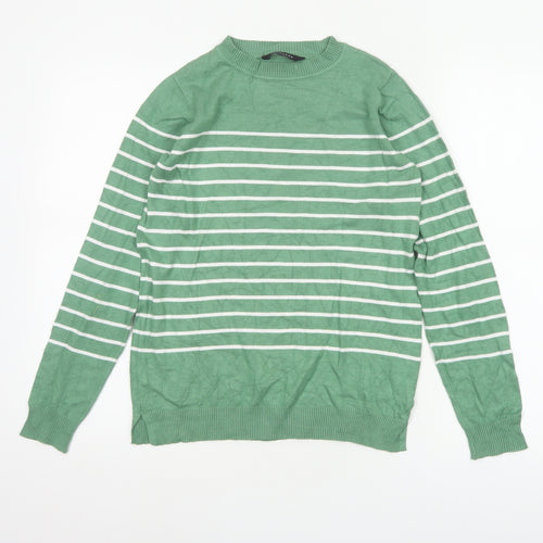 Peacocks Women’s Green White Striped Crew Neck Knit Jumper UK 8
