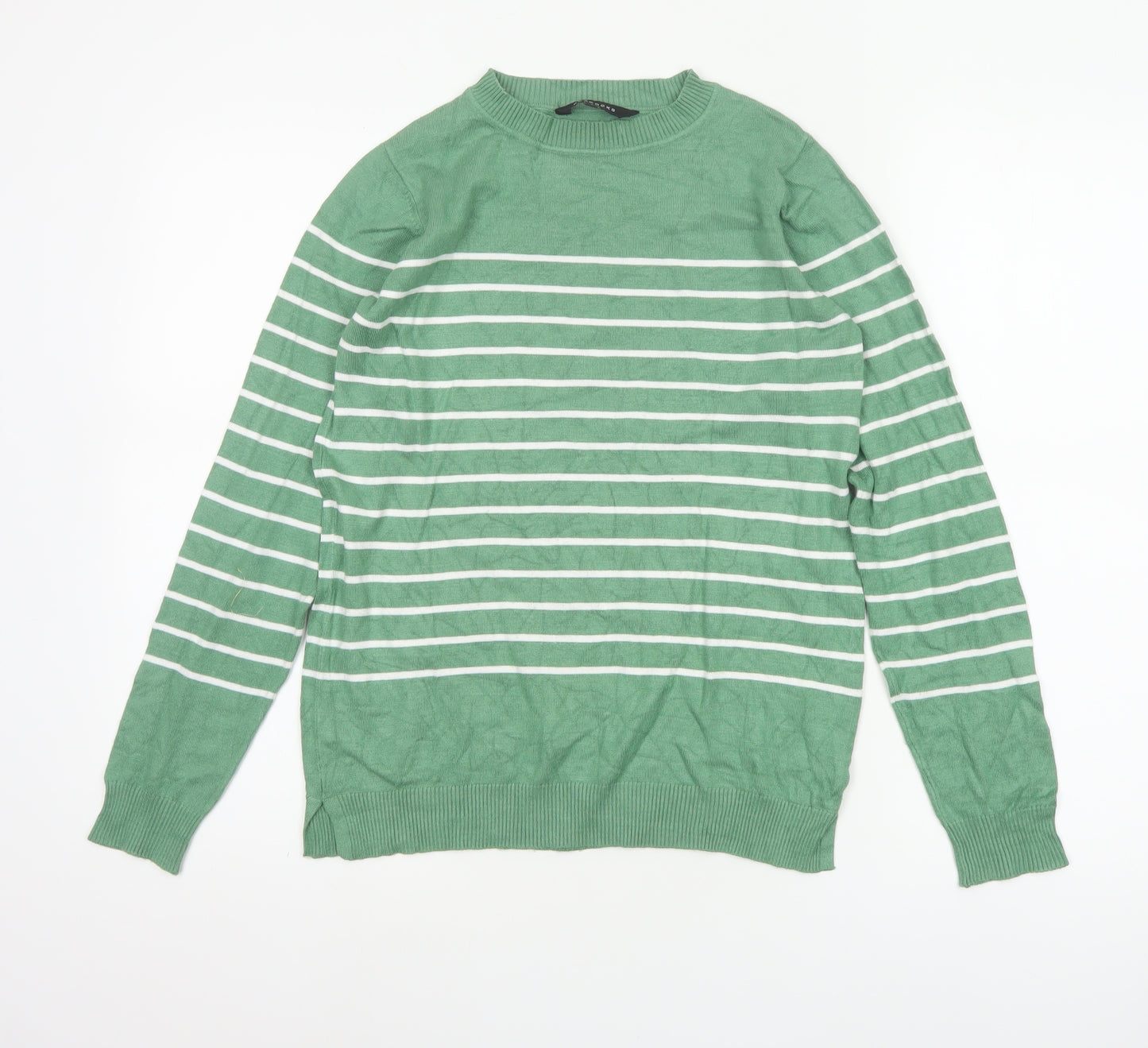 Peacocks Women’s Green White Striped Crew Neck Knit Jumper UK 8