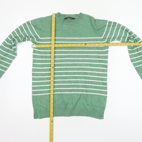Peacocks Women’s Green White Striped Crew Neck Knit Jumper UK 8