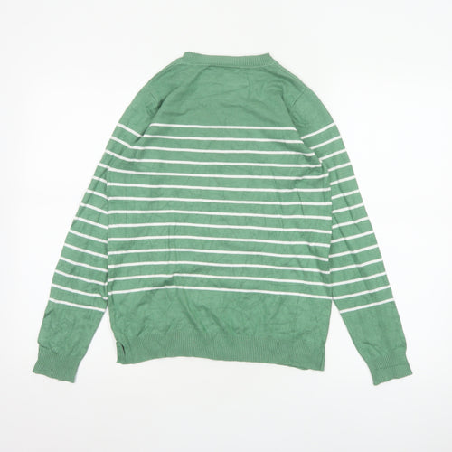 Peacocks Women’s Green White Striped Crew Neck Knit Jumper UK 8