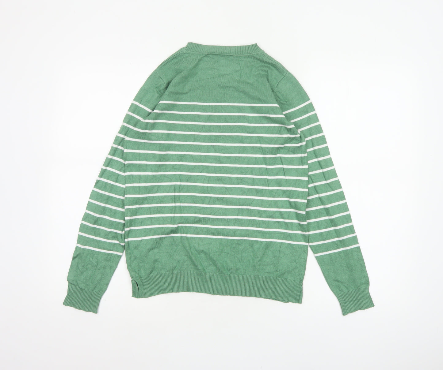 Peacocks Women’s Green White Striped Crew Neck Knit Jumper UK 8
