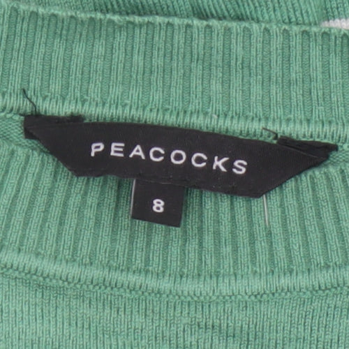 Peacocks Women’s Green White Striped Crew Neck Knit Jumper UK 8