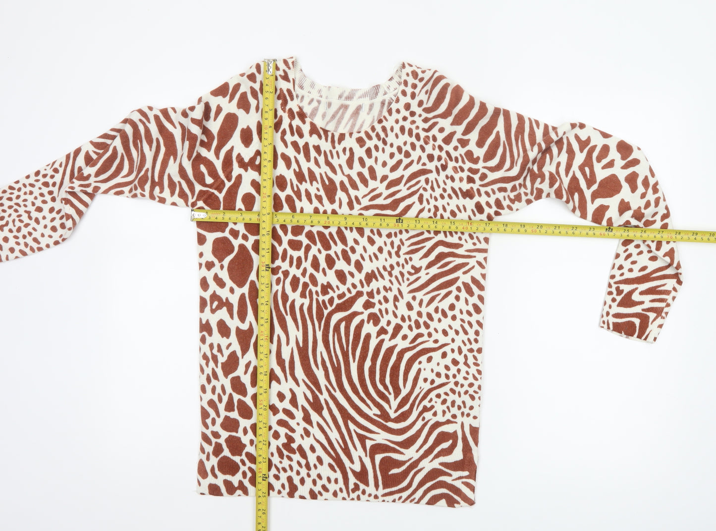 Next Women Beige UK 6 Animal Print Knit Pullover Jumper