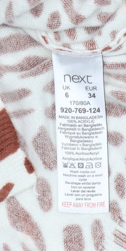 Next Women Beige UK 6 Animal Print Knit Pullover Jumper