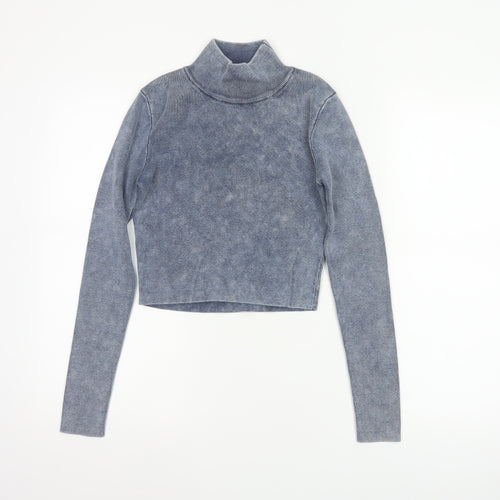 Zara Women’s Blue Roll Neck Slim Fit Knit Pullover Jumper Size M