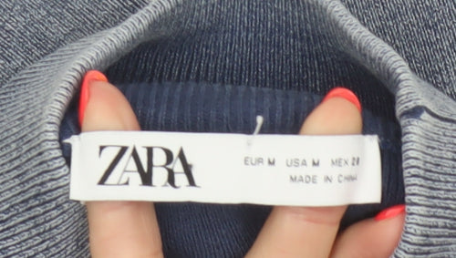 Zara Women’s Blue Roll Neck Slim Fit Knit Pullover Jumper Size M