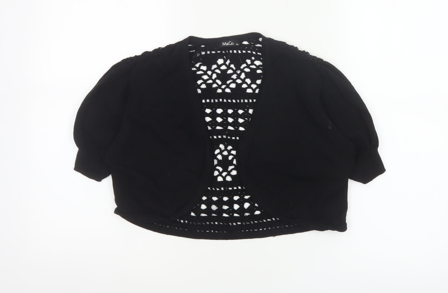 M&Co Women Black UK 20 Cotton Crochet Open Shrug Short Sleeve